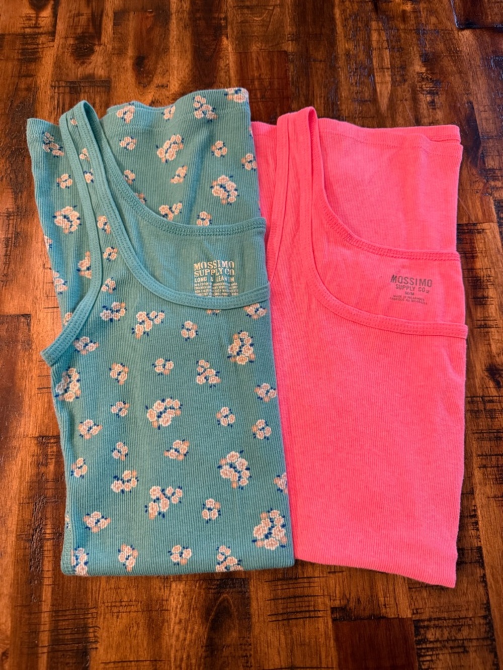 BUNDLE of 2 Mossimo ribbed tank tops! women's sz M pink/teal blue feminine